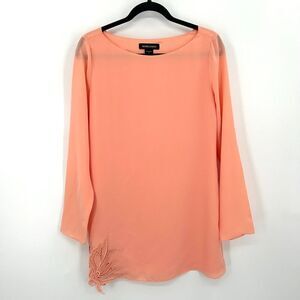 MARCIANO Peach Orange Crochet Lace Long Sleeve Boat Neck Lightweight Dress Small